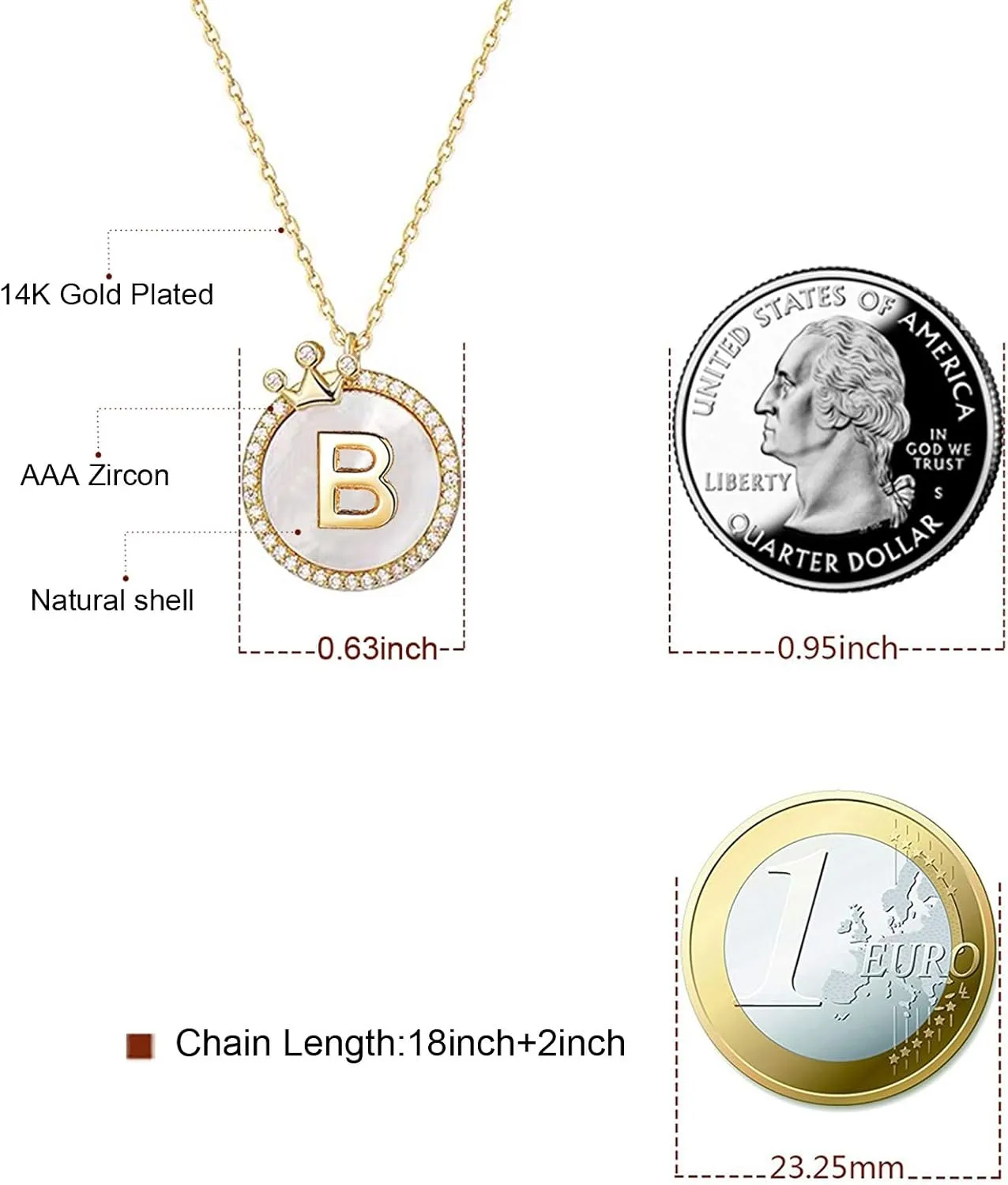 Hutou Gold Initial Necklaces for Women 14K Gold Plated Dainty Letter Chain Necklace Personalized Crown Necklaces for Women