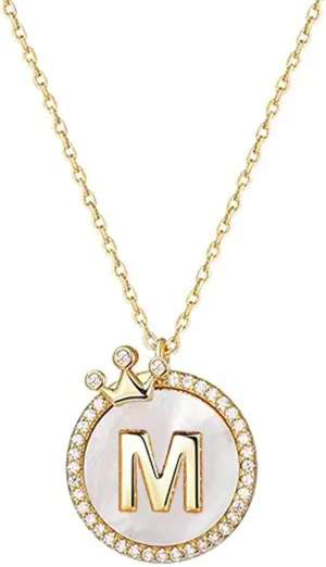 Hutou Gold Initial Necklaces for Women 14K Gold Plated Dainty Letter Chain Necklace Personalized Crown Necklaces for Women
