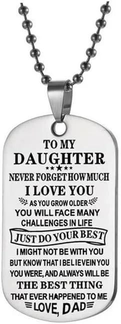 I Love You Necklaces for Women Men Engraved Quote Words Pendant Necklaces Gift Adjustable Stainless Steel for Daughter Son from Dad Mom Jewelry