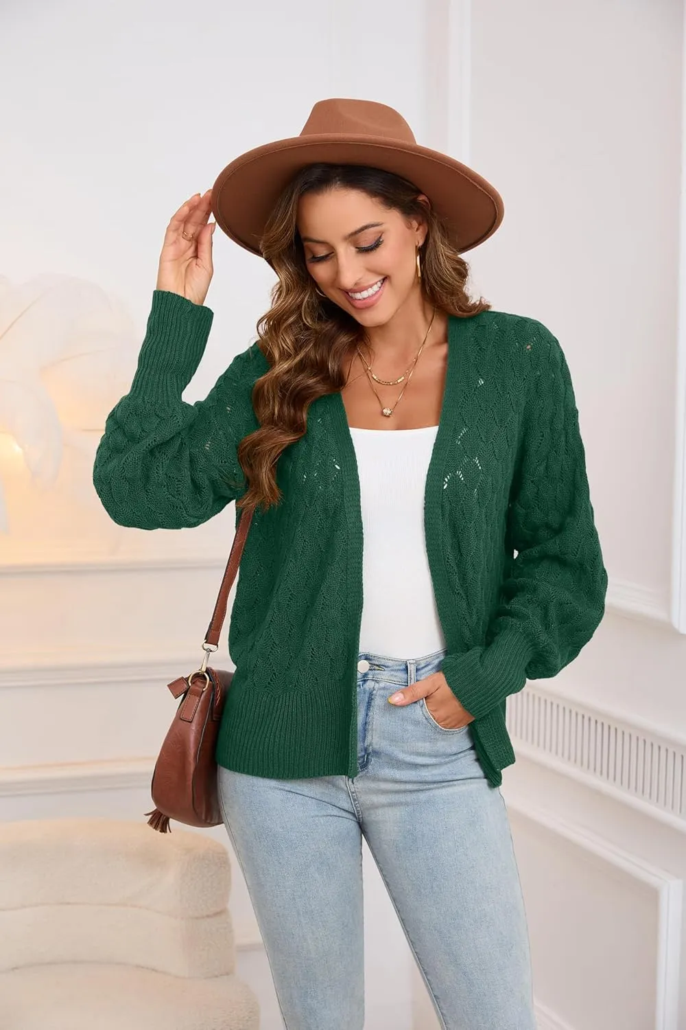 Iandroiy Women's Cardigan Sweaters Fall Open Front Lightweight Cardigans Knit Outerwear