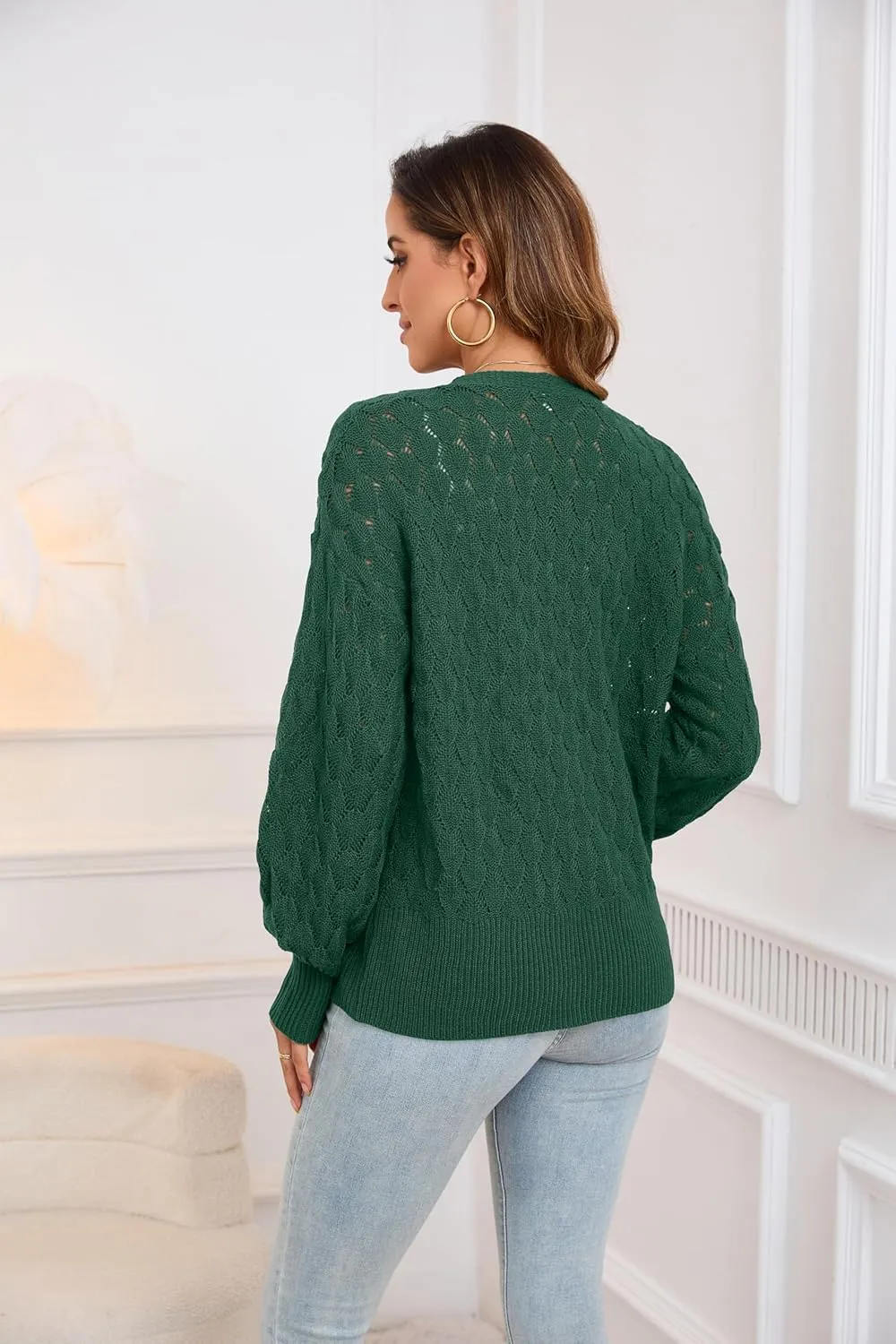 Iandroiy Women's Cardigan Sweaters Fall Open Front Lightweight Cardigans Knit Outerwear