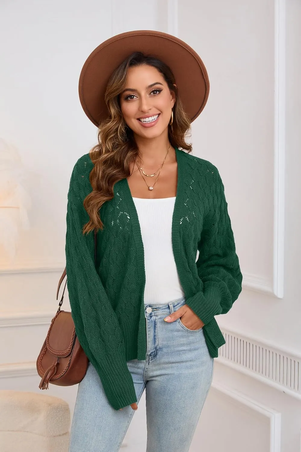 Iandroiy Women's Cardigan Sweaters Fall Open Front Lightweight Cardigans Knit Outerwear