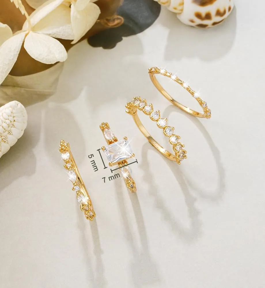 iF YOU Gold Rings for Women Non Tarnish, Dainty 14K Gold Plated Stackable Cubic Zirconia Knuckle Ring Set, Trendy Statement Promise Wedding Bands Stacking Engagement Rings Size 6 7 8 9 10