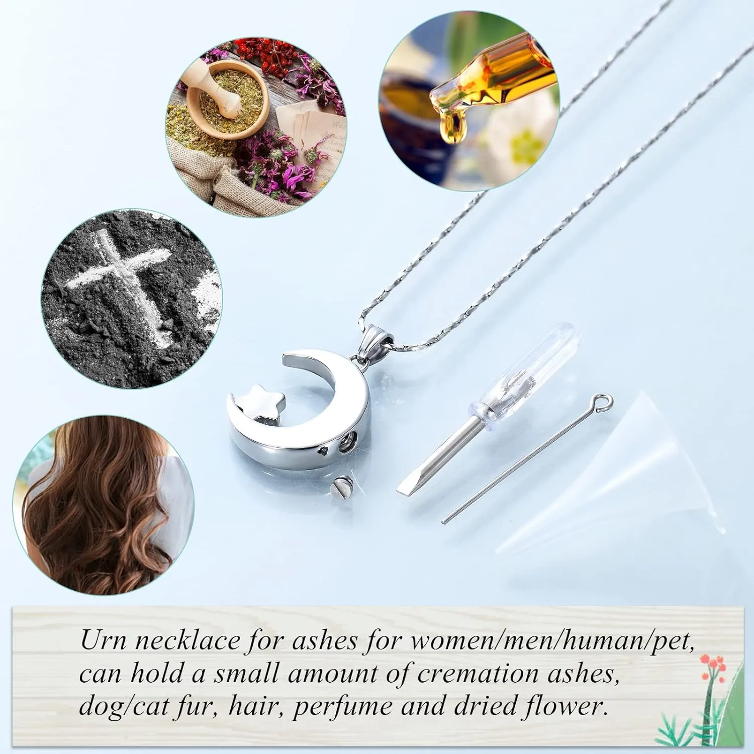 Imrsanl Cremation Jewelry Urn Necklace for Ashes for Men Women Star Moon Ash Pendant Keepsake Memorial Lockets Jewelry for Loved Ones