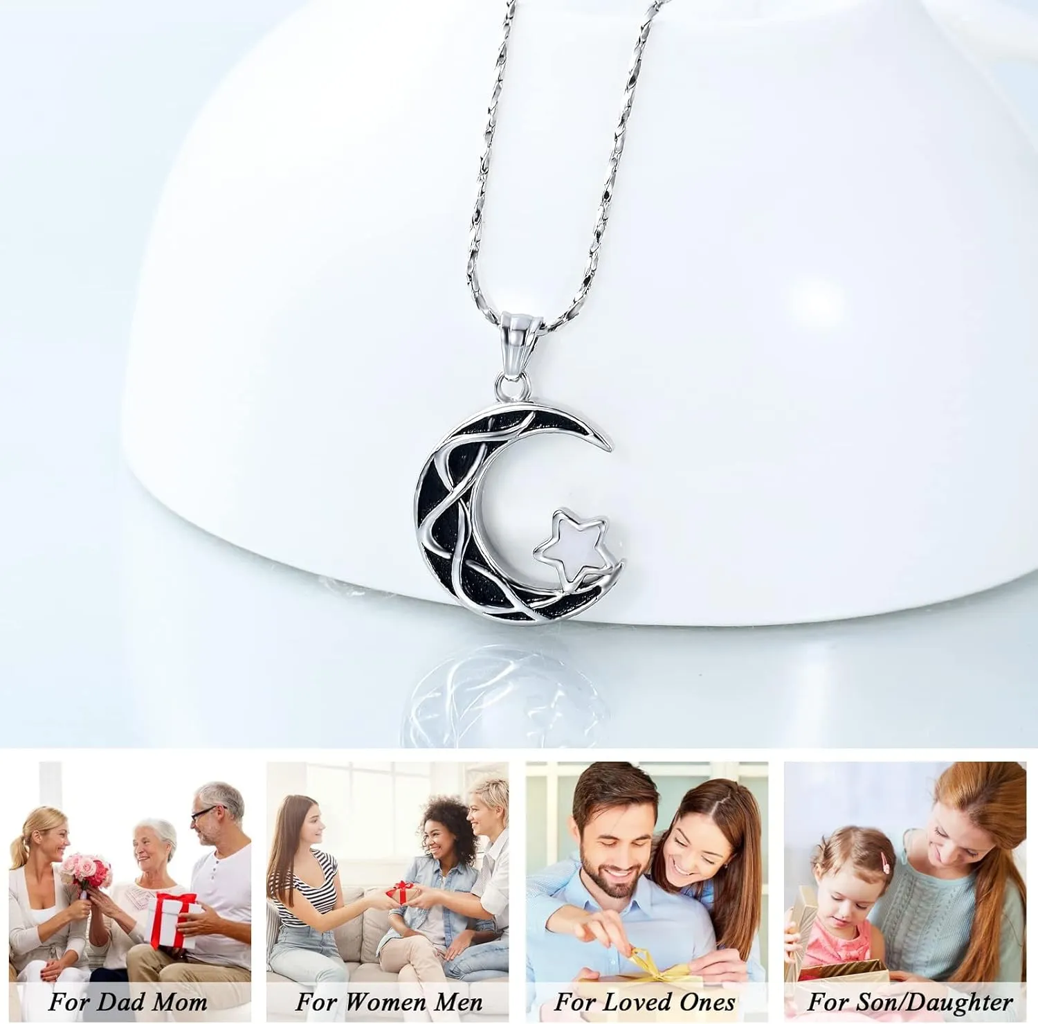Imrsanl Cremation Jewelry Urn Necklace for Ashes for Men Women Star Moon Ash Pendant Keepsake Memorial Lockets Jewelry for Loved Ones