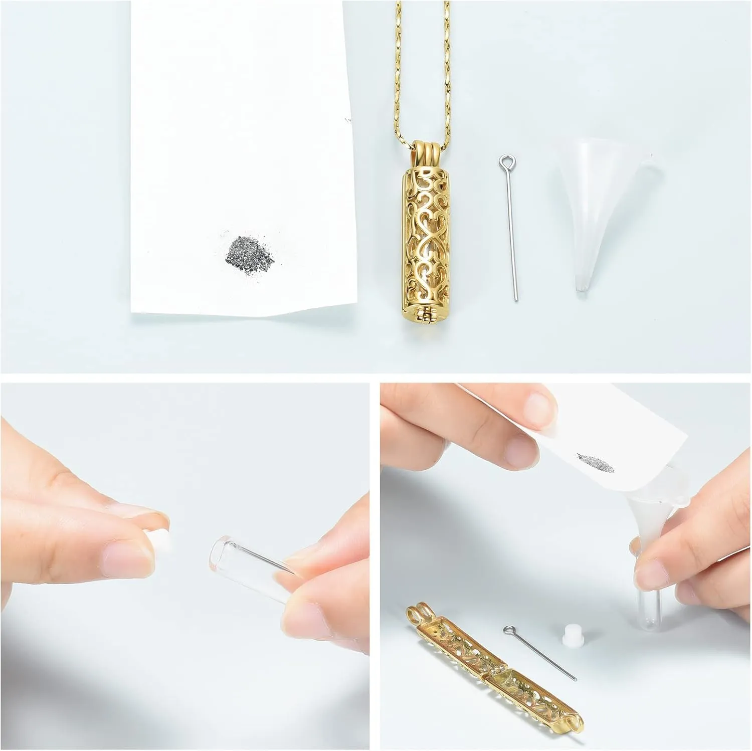 Imrsanl Cremation Jewelry Urn Necklace for Ashes Pendant with Hollow Glass Vial Cylinder Cremation Keepsake Memorial Lockets Ashes Holder for Women Men Pet