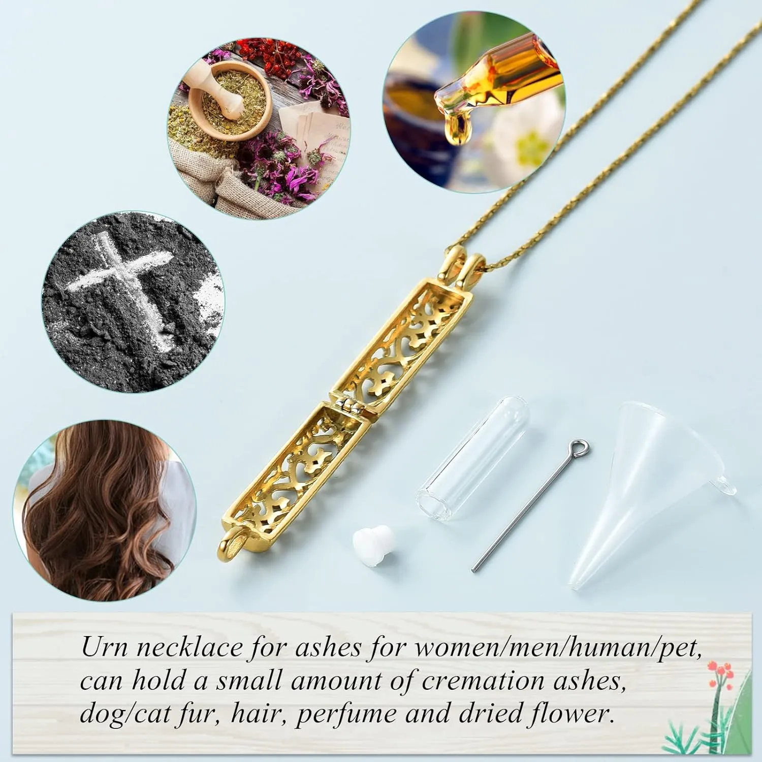 Imrsanl Cremation Jewelry Urn Necklace for Ashes Pendant with Hollow Glass Vial Cylinder Cremation Keepsake Memorial Lockets Ashes Holder for Women Men Pet