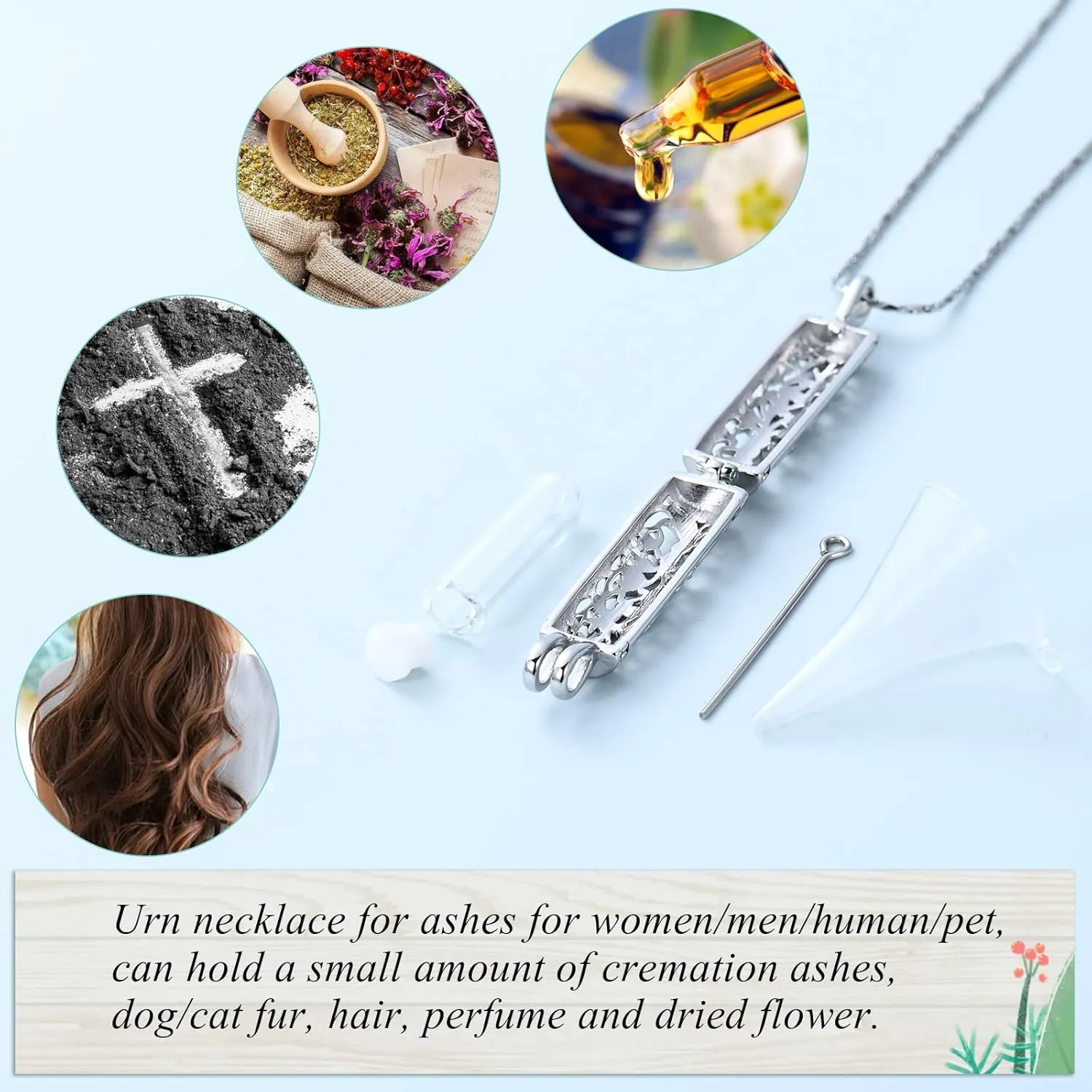 Imrsanl Cremation Jewelry Urn Necklace for Ashes Pendant with Hollow Glass Vial Cylinder Cremation Keepsake Memorial Lockets Ashes Holder for Women Men Pet
