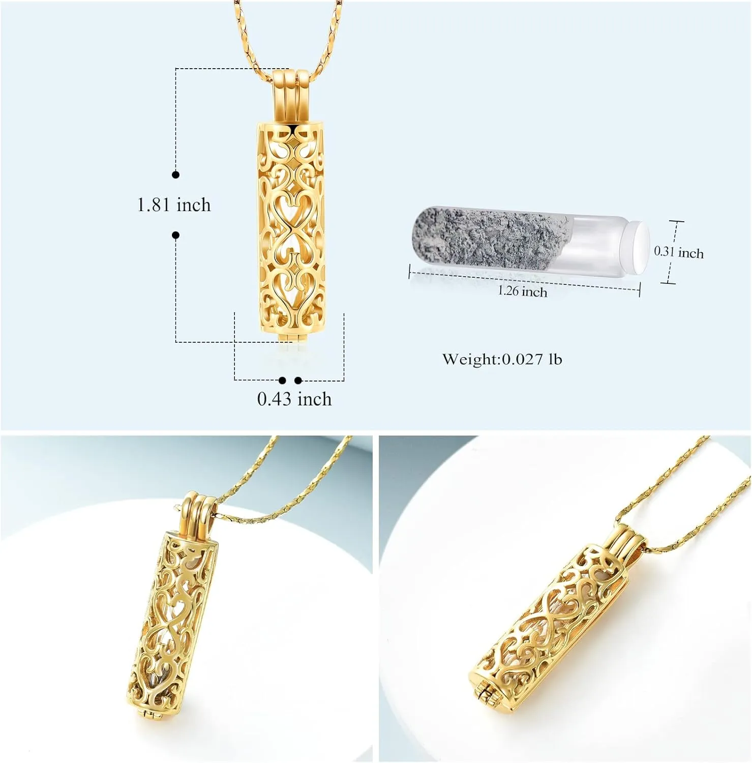 Imrsanl Cremation Jewelry Urn Necklace for Ashes Pendant with Hollow Glass Vial Cylinder Cremation Keepsake Memorial Lockets Ashes Holder for Women Men Pet