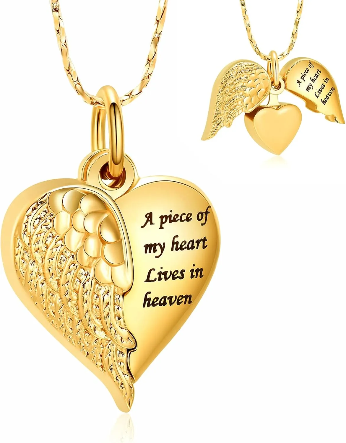 Imrsanl Heart Cremation Urn Necklace Pendant for Human Ashes - A Piece of My Heart Lives in Heaven Memorial Keepsakes Cremation Jewelry
