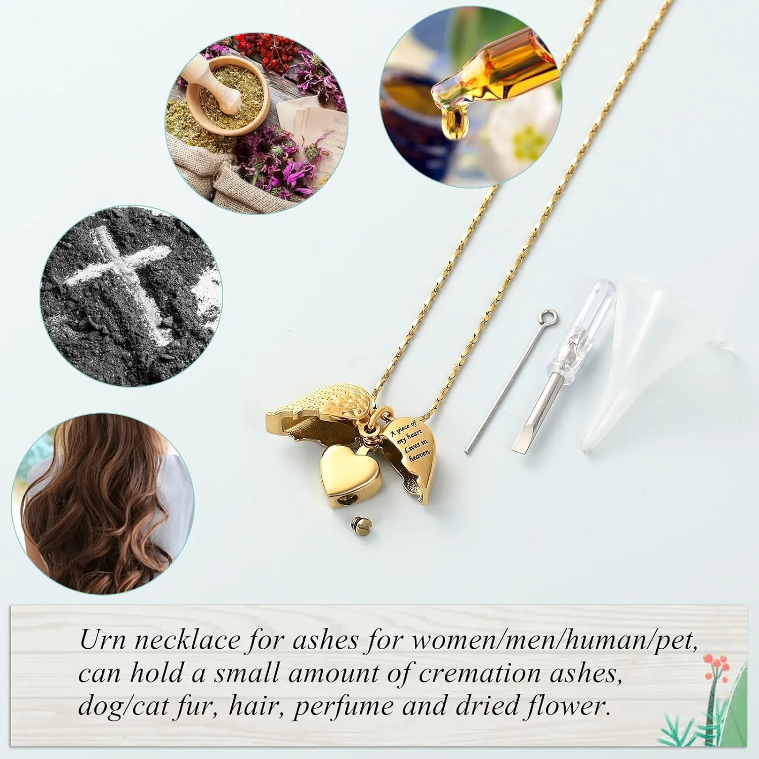 Imrsanl Heart Cremation Urn Necklace Pendant for Human Ashes - A Piece of My Heart Lives in Heaven Memorial Keepsakes Cremation Jewelry