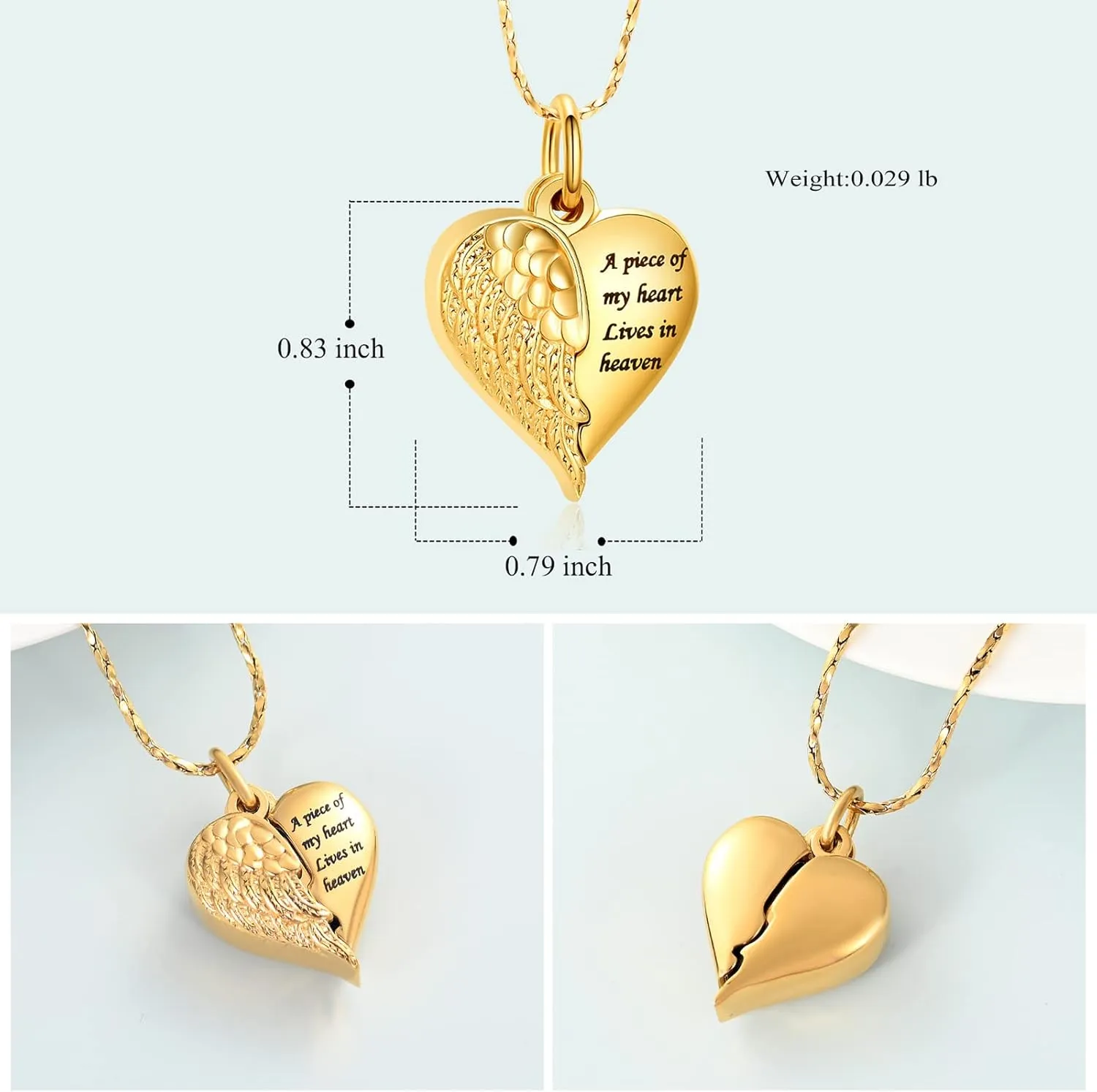 Imrsanl Heart Cremation Urn Necklace Pendant for Human Ashes - A Piece of My Heart Lives in Heaven Memorial Keepsakes Cremation Jewelry