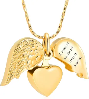 Imrsanl Heart Cremation Urn Necklace Pendant for Human Ashes - A Piece of My Heart Lives in Heaven Memorial Keepsakes Cremation Jewelry