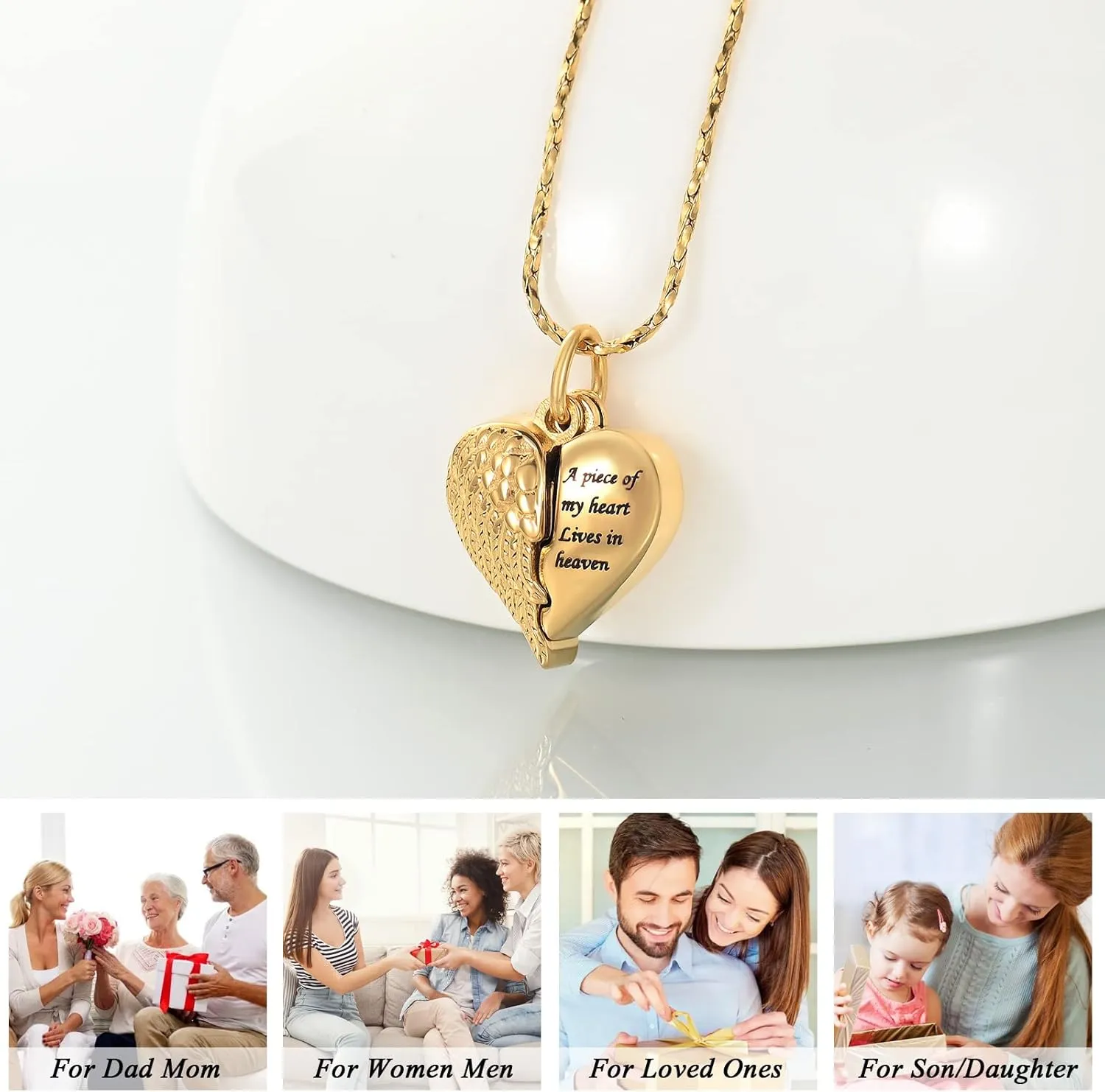 Imrsanl Heart Cremation Urn Necklace Pendant for Human Ashes - A Piece of My Heart Lives in Heaven Memorial Keepsakes Cremation Jewelry