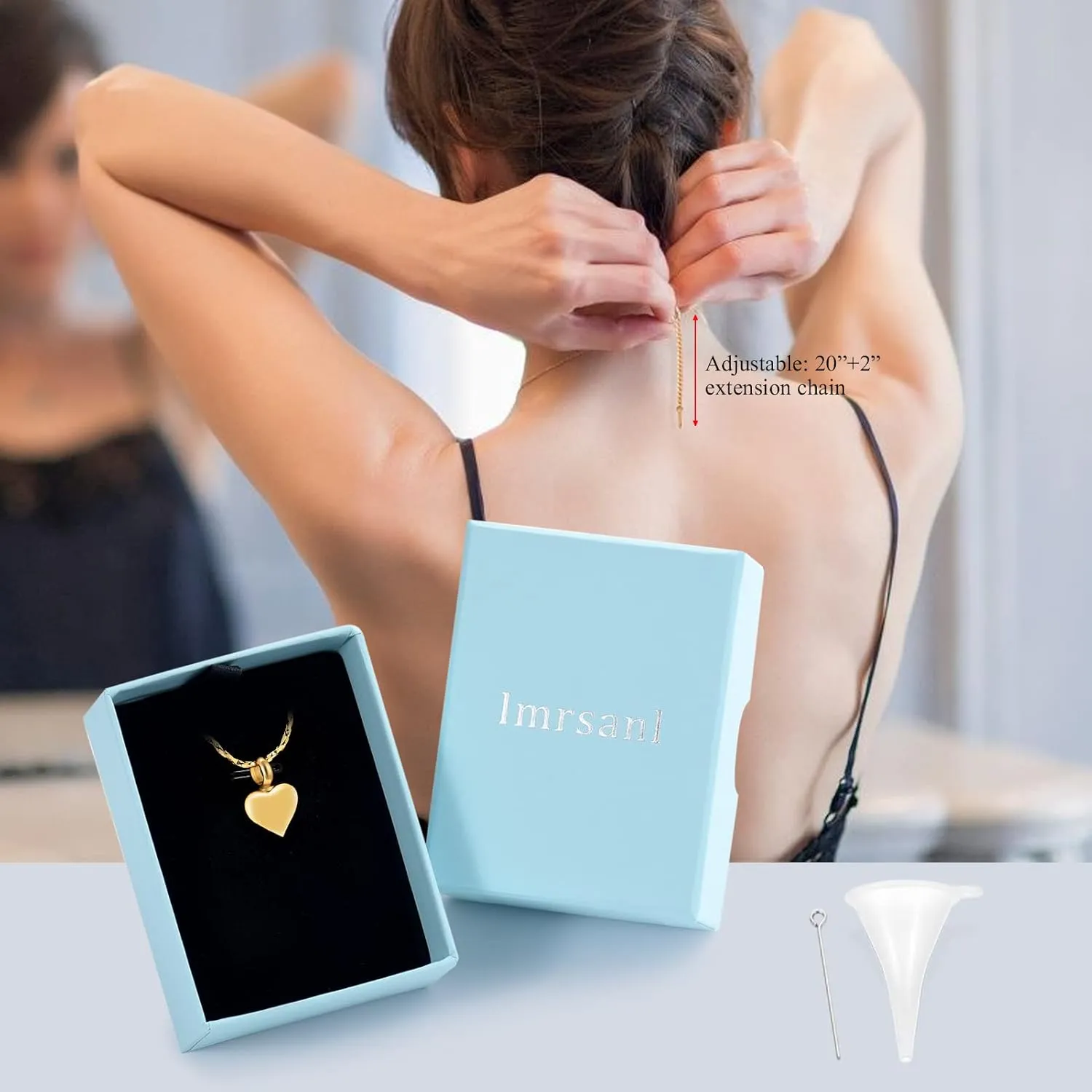 Imrsanl Small Heart Cremation Urn Necklace for Ashes Stainless Steel Memorial Ash Pendant Keepsake Jewelry