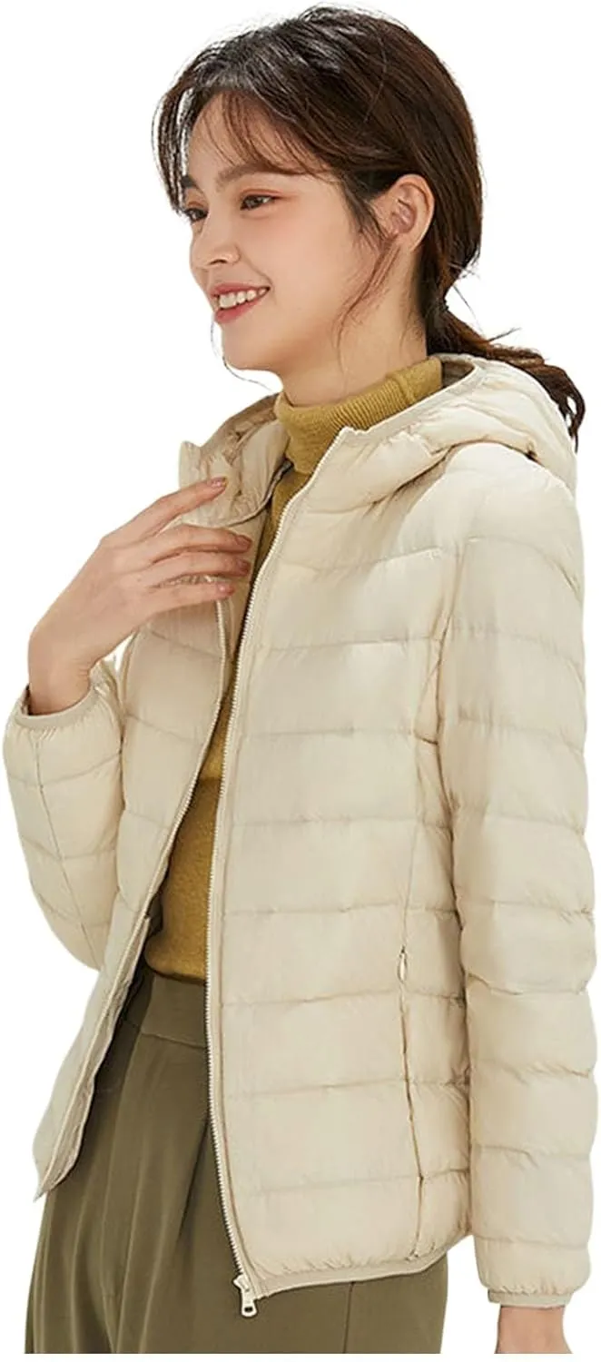 Jackets for Women Lightweight Packable Slim Fit Puffer Jacket Casual Hooded Warm Winter Quilted Down Jacket with Hood