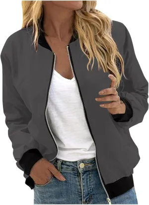 Jackets For Women Outerwear Print Long Sleeve Casual Zipper Tops Cardigan Shirt Slim Jacket For Women