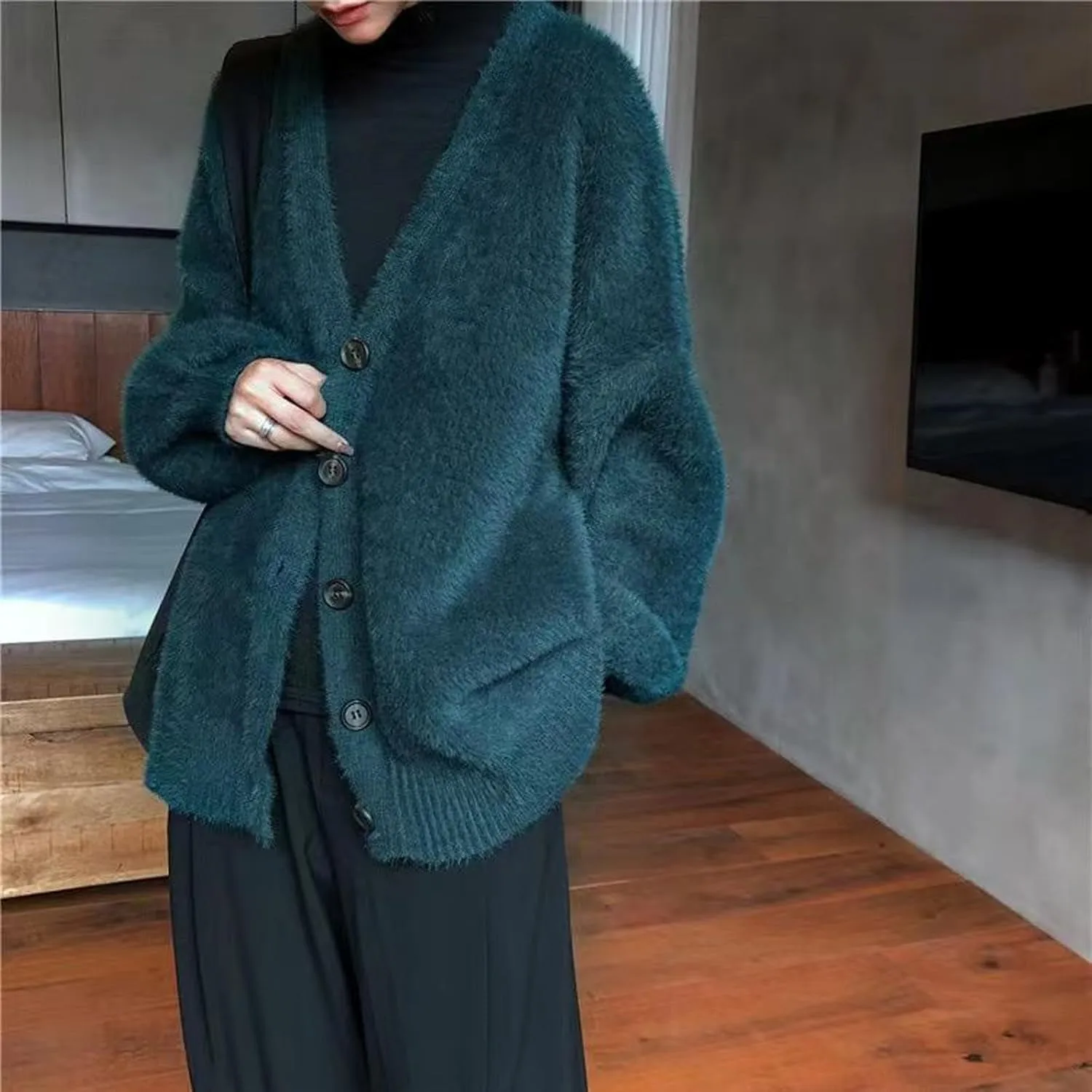 JASCLS Women's Trendy Casual Loose Oversized Color Block Long Sleeve Open Front Sweater Cardigans for Women