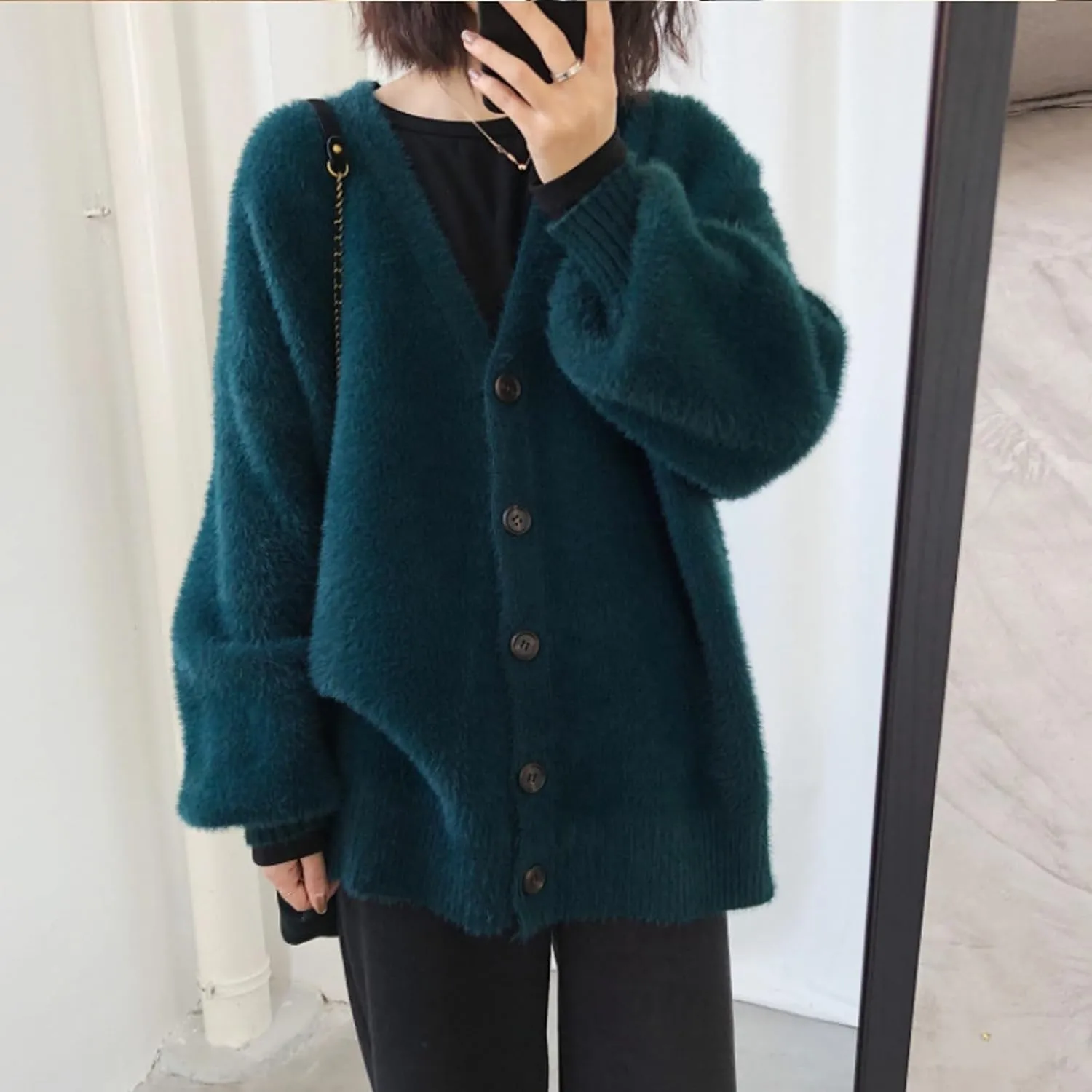 JASCLS Women's Trendy Casual Loose Oversized Color Block Long Sleeve Open Front Sweater Cardigans for Women
