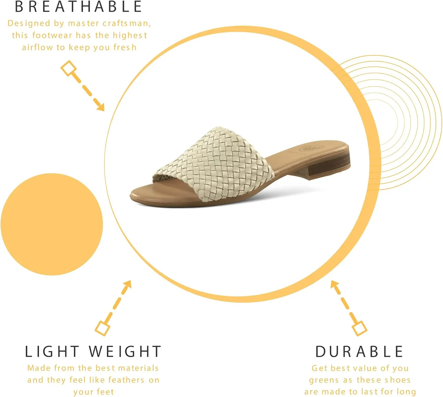 JATAREA Womens Slip-On Flat Sandals with Round Open Toe | Dressy Summer Slides for Women