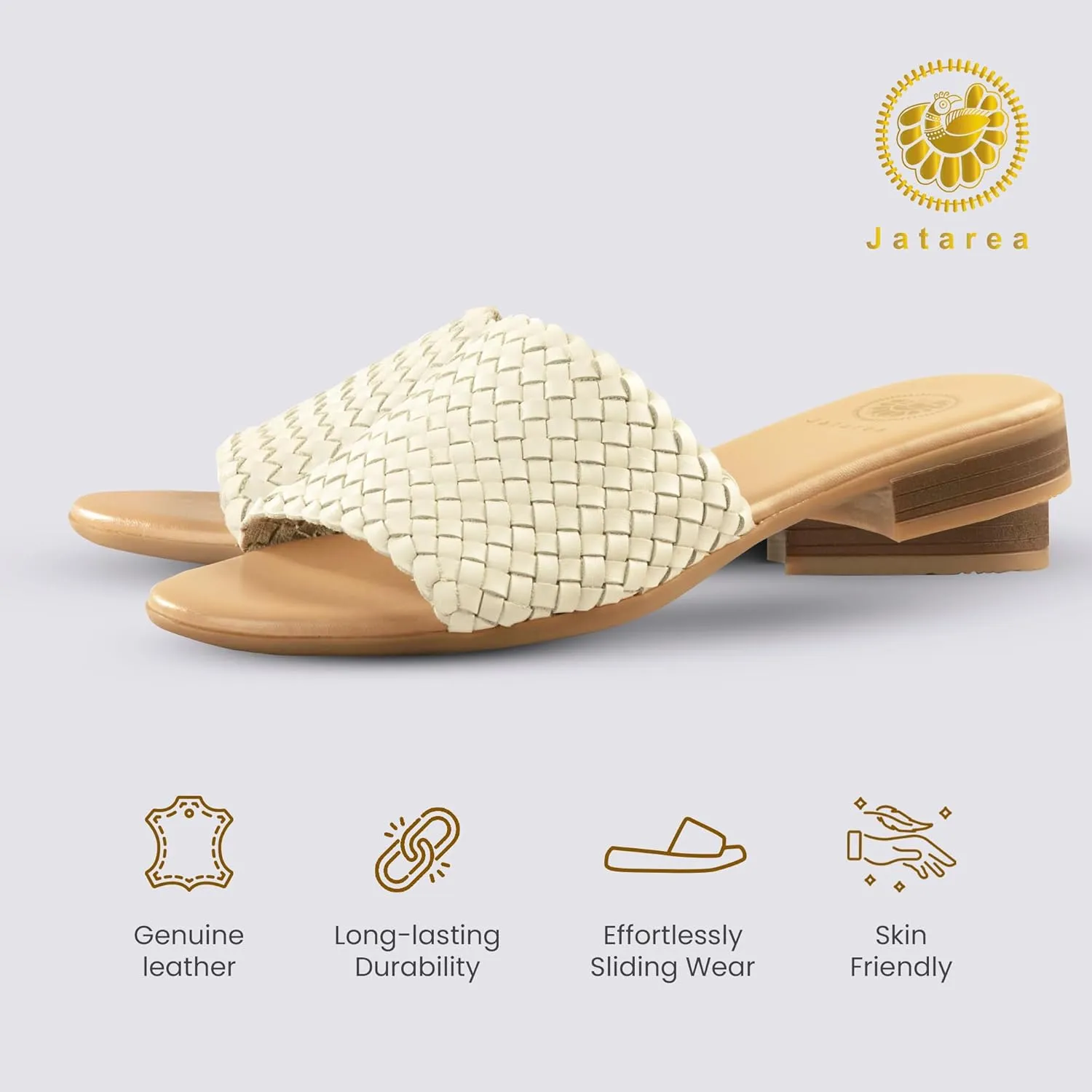 JATAREA Womens Slip-On Flat Sandals with Round Open Toe | Dressy Summer Slides for Women