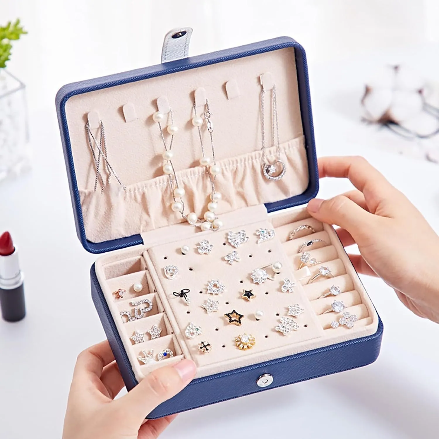 Jewelry Box for Girls,2025 New Upgrade 2 Layers Portable PU Leather Jewelry Organizer with Removable Tray,Travel Jewelry Case,Small Jewelry Box for Bracelets Christmas Gifts Earring Necklace Ring