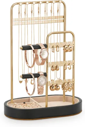Jewelry Organizer, Jewelry Holder Gold with Metal Frame and Velvet Ring Tray Protect headdress from scratches, Women Jewelry Stand Organizer