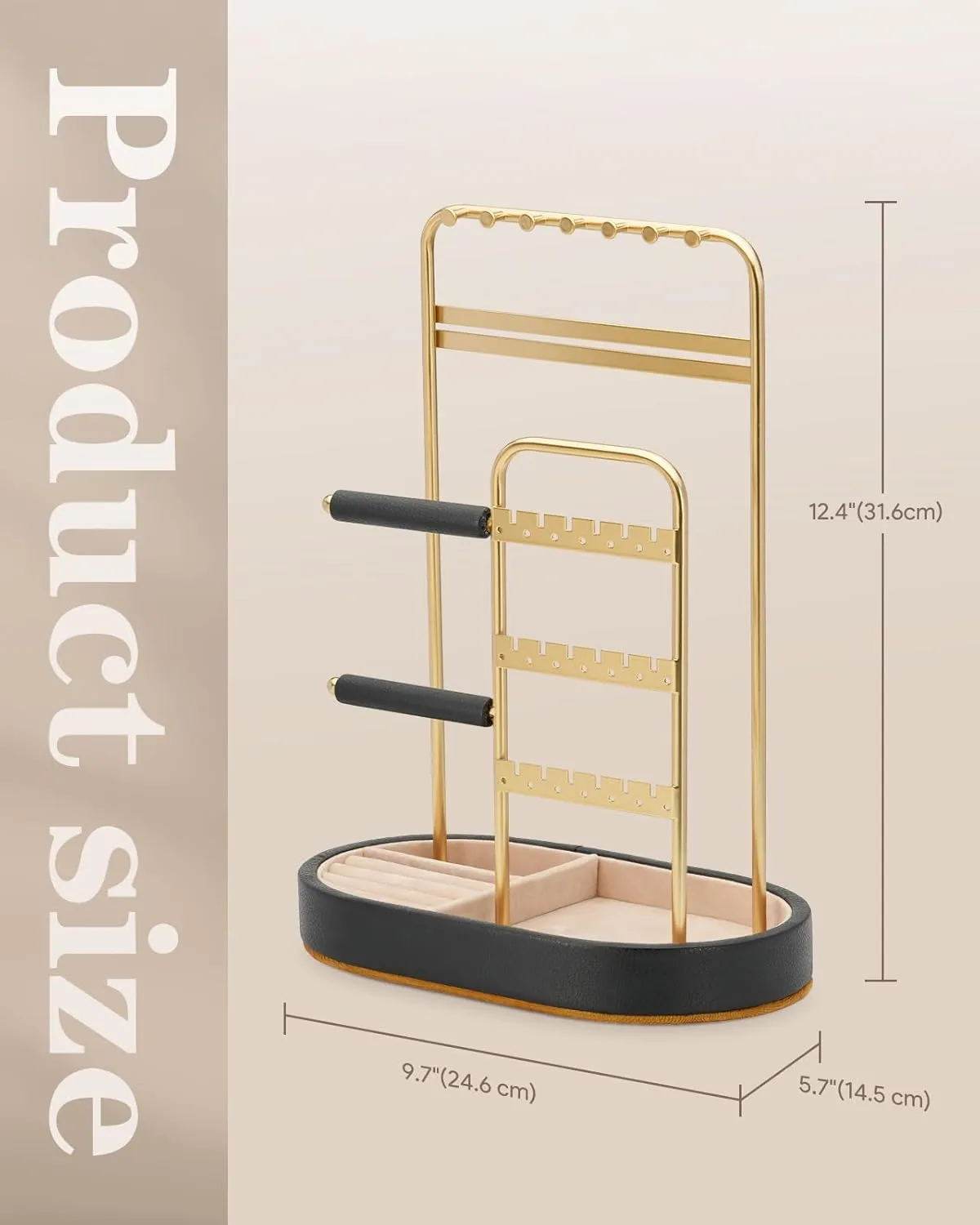 Jewelry Organizer, Jewelry Holder Gold with Metal Frame and Velvet Ring Tray Protect headdress from scratches, Women Jewelry Stand Organizer