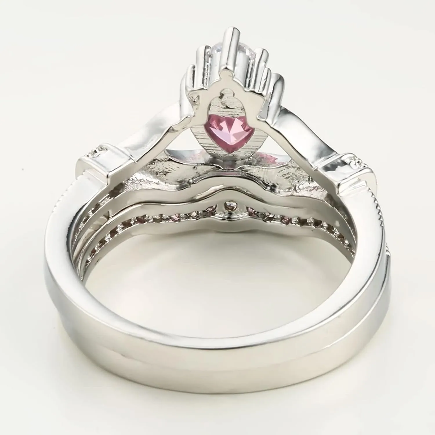 Jewelry Ring Set, Rings Jewelry 2Pcs Copper Ring Set with Claddagh Heart Shaped Cubic Zirconia Wedding Jewelry Ring Gifts for Women