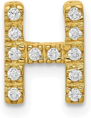 JewelryWeb 14k Solid Yellow Gold Diamond Letter Name Personalized Monogram Initial H Charm 10.71x8.26mm Wide Pendant Necklace for Women