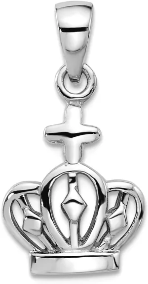 JewelryWeb 925 Sterling Silver Rhodium Plated Polished Crown With Religious Faith Cross Pendant Necklace 24x12.7mm Wide 3.4mm Thick-Pendant for Women