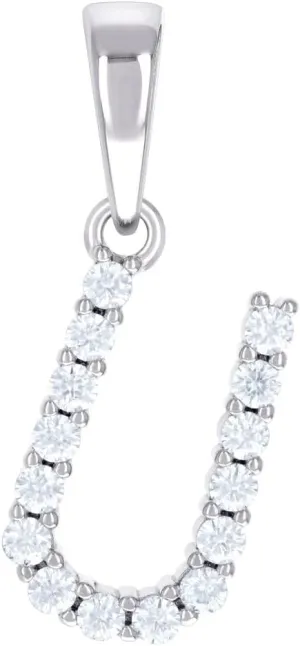JewelryWeb 925 Sterling Silver Unisex CZ Simulated Diamond Letter Name Personalized Monogram Initial U Alphabet Charm Pendant Necklace 24.2x9.4mm Wide-Pendant for Women