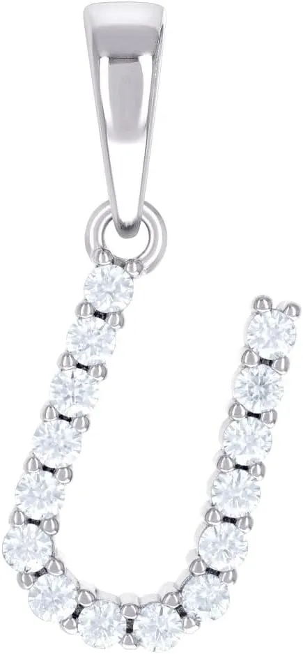 JewelryWeb 925 Sterling Silver Unisex CZ Simulated Diamond Letter Name Personalized Monogram Initial U Alphabet Charm Pendant Necklace 24.2x9.4mm Wide-Pendant for Women