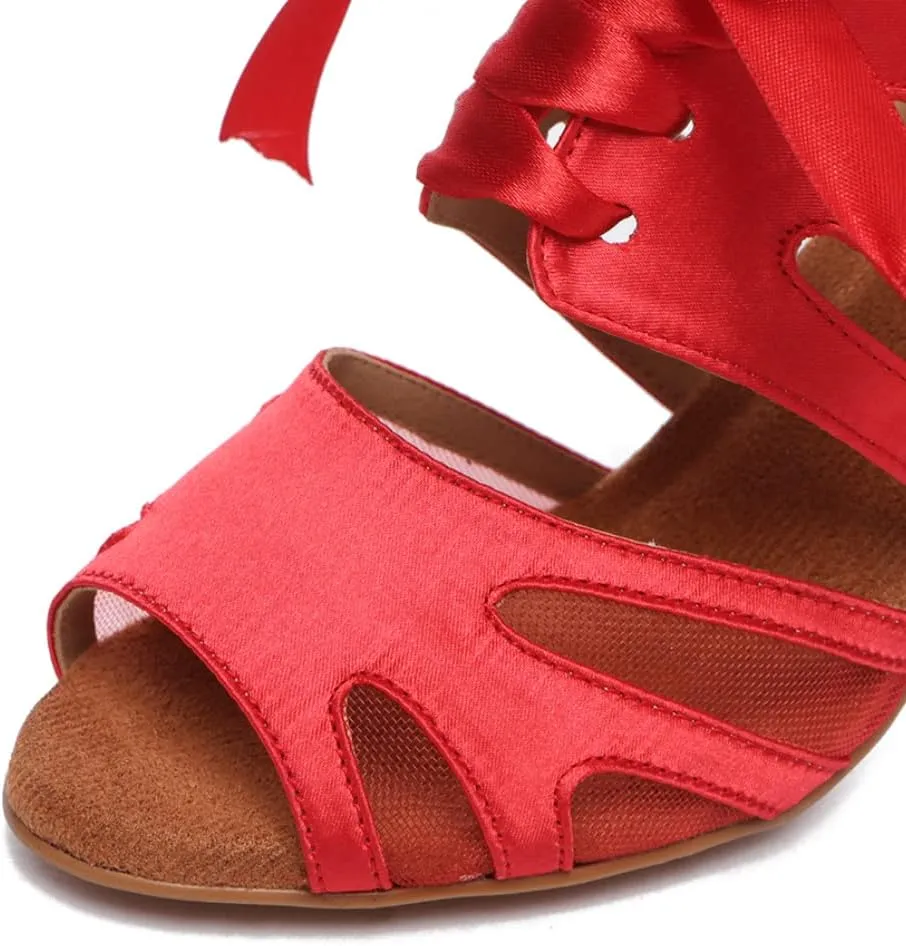 JUODVMP Latin Dance Shoes Women Ribbon Dance Shoes Snakeskin Party High Heel Shoes Model YCL550