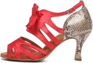 JUODVMP Latin Dance Shoes Women Ribbon Dance Shoes Snakeskin Party High Heel Shoes Model YCL550