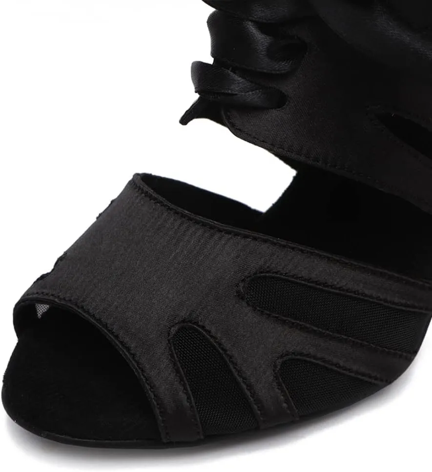 JUODVMP Latin Dance Shoes Women Ribbon Dance Shoes Snakeskin Party High Heel Shoes Model YCL550