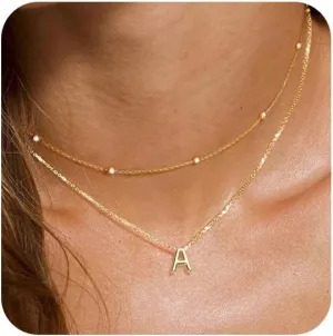 KAERUN Layered Initial Ncklaces for Women 14K Gold Plated Dainty Initial Necklaces Tiny Cute Name Necklaces Personalized Initial Letter A-Z Gold Jewelry Gifts