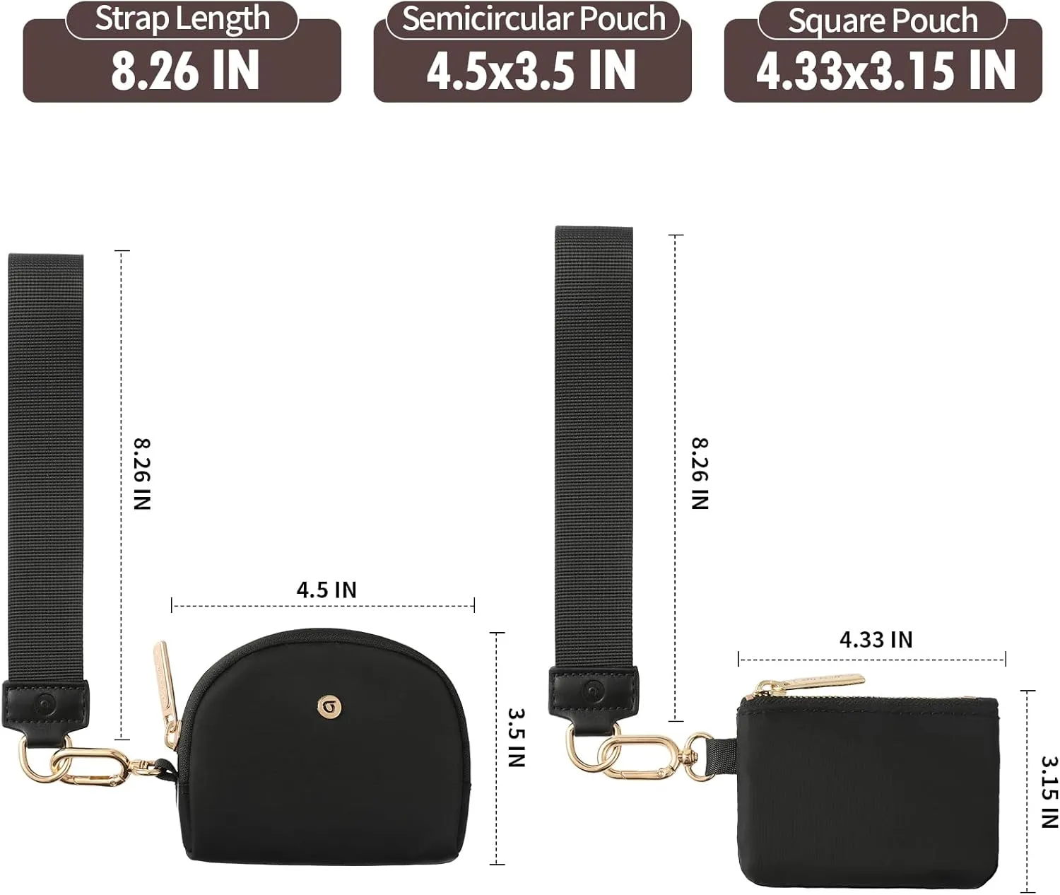 Keychain Wallet Mini Zip Around Wristlet Wallets for Women Detachable Dual Pouch Wristlet Portable Coin Purse Small Wallets With RFID Blocking (Black & Gold Hardware)