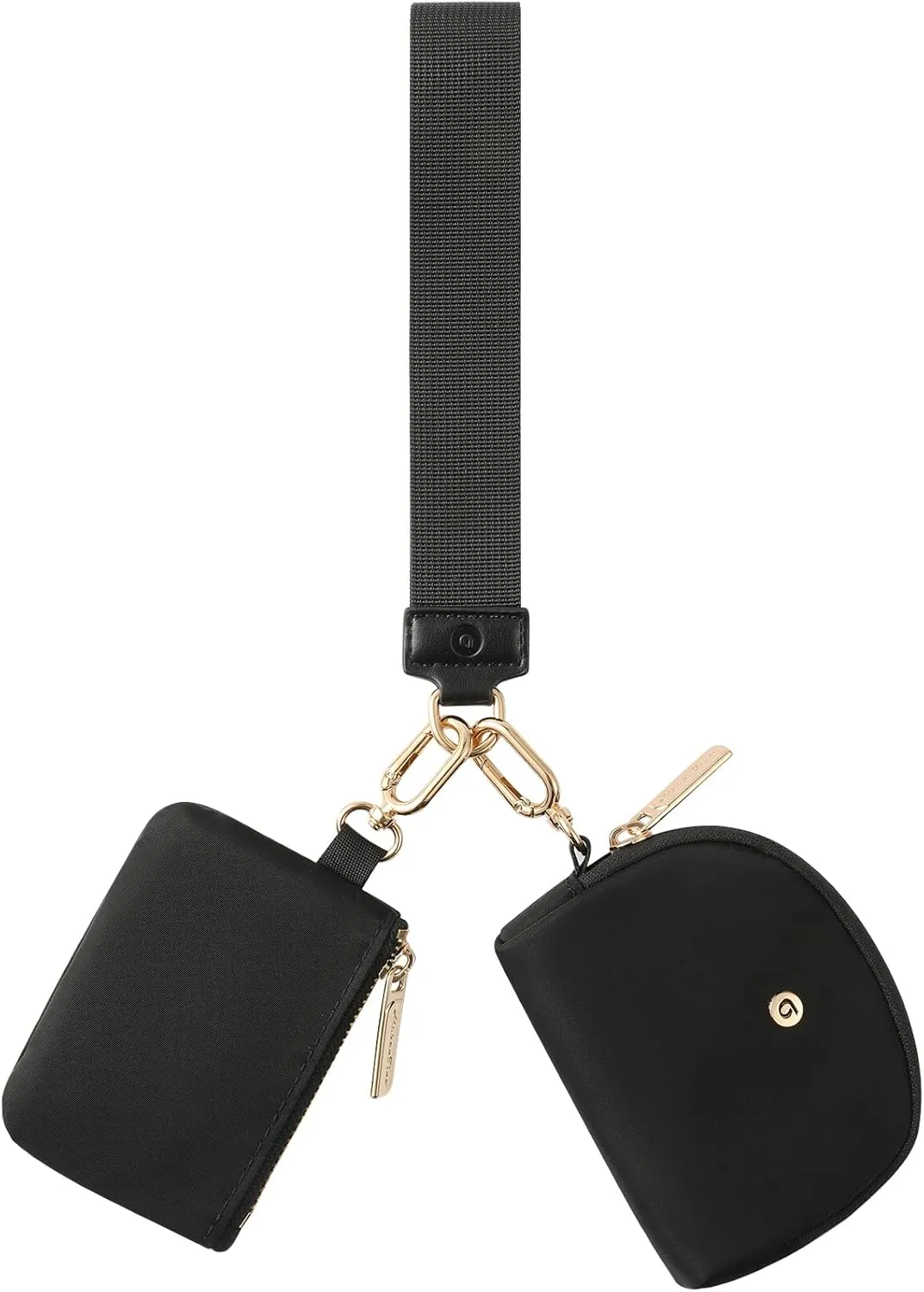 Keychain Wallet Mini Zip Around Wristlet Wallets for Women Detachable Dual Pouch Wristlet Portable Coin Purse Small Wallets With RFID Blocking (Black & Gold Hardware)