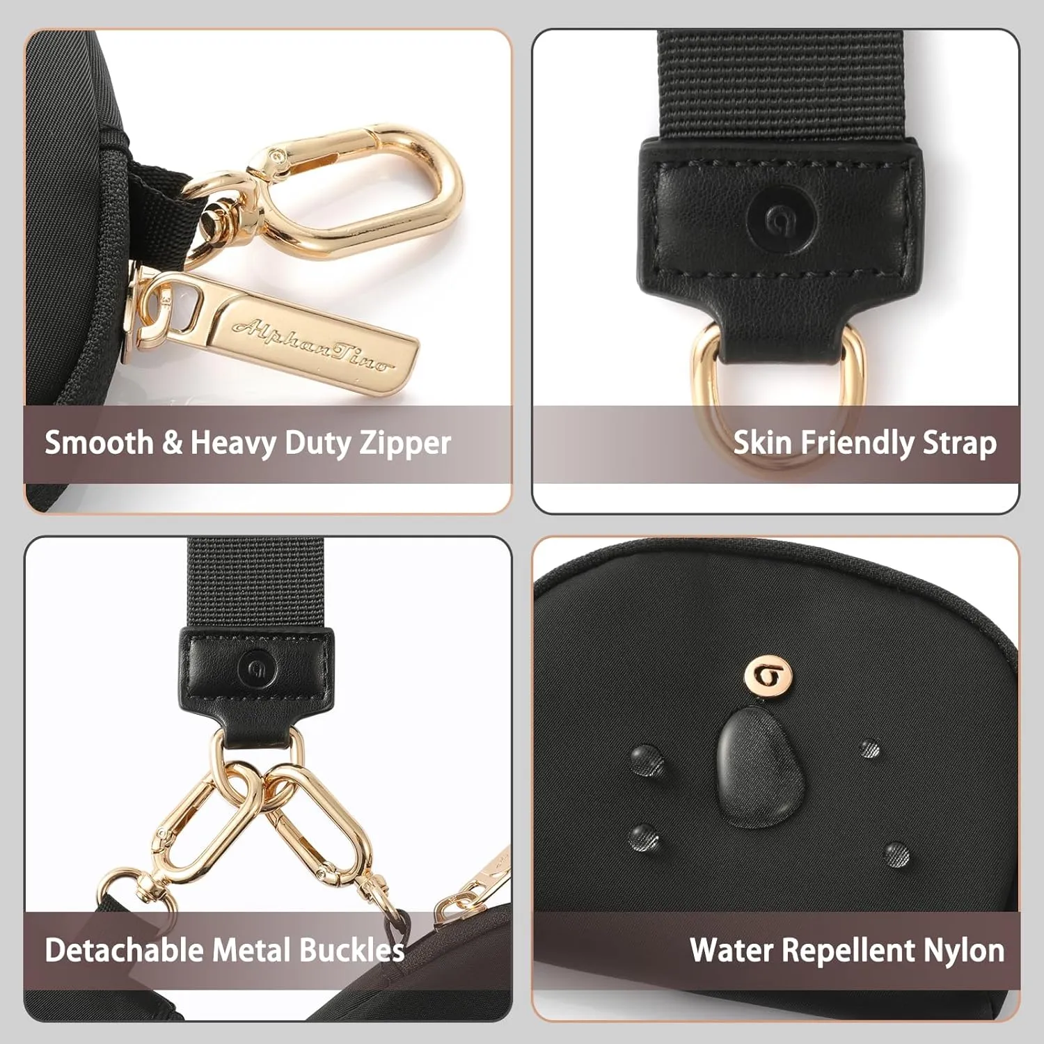 Keychain Wallet Mini Zip Around Wristlet Wallets for Women Detachable Dual Pouch Wristlet Portable Coin Purse Small Wallets With RFID Blocking (Black & Gold Hardware)