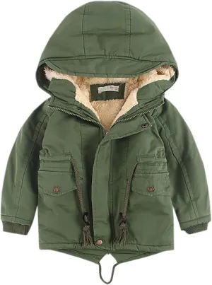 Kids Boys Girls Winter Coat Sherpa Fleece Lined Full Zipper Jacket Puffy Cotton Thickened Hooded Outdoor Down Coats