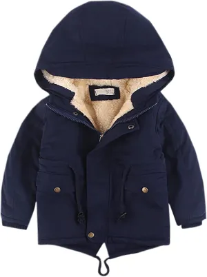 Kids Boys Girls Winter Coat Sherpa Fleece Lined Full Zipper Jacket Puffy Cotton Thickened Hooded Outdoor Down Coats