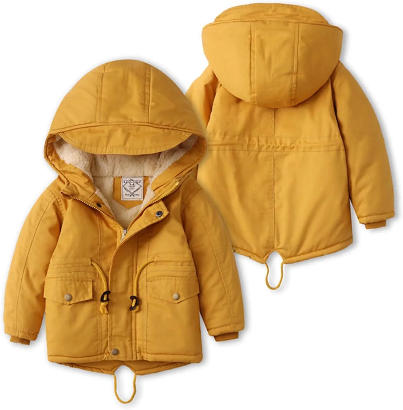 Kids Boys Girls Winter Coat Sherpa Fleece Lined Full Zipper Jacket Puffy Cotton Thickened Hooded Outdoor Down Coats