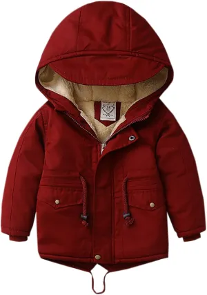 Kids Boys Girls Winter Coat Sherpa Fleece Lined Full Zipper Jacket Puffy Cotton Thickened Hooded Outdoor Down Coats