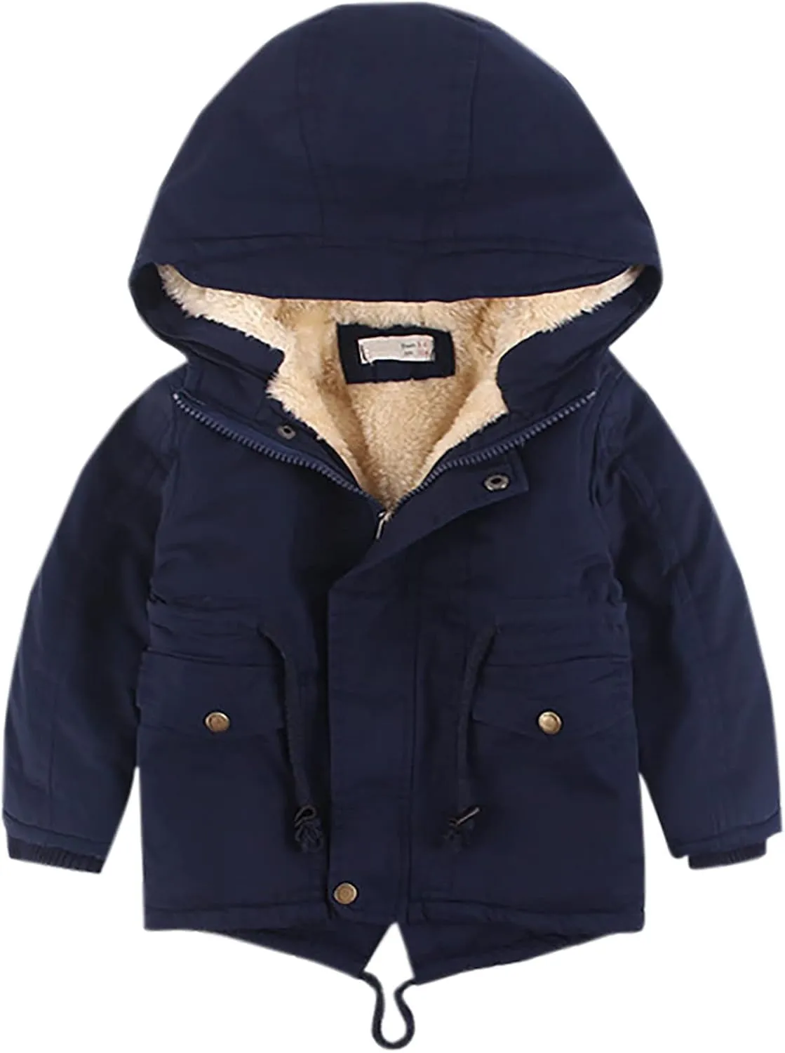 Kids Boys Girls Winter Coat Sherpa Fleece Lined Full Zipper Jacket Puffy Cotton Thickened Hooded Outdoor Down Coats