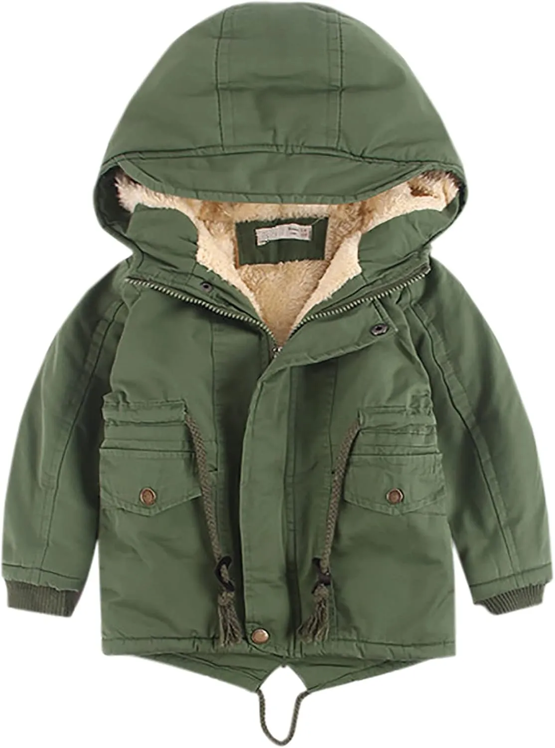 Kids Boys Girls Winter Coat Sherpa Fleece Lined Full Zipper Jacket Puffy Cotton Thickened Hooded Outdoor Down Coats