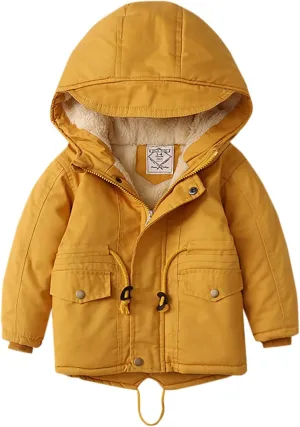 Kids Boys Girls Winter Coat Sherpa Fleece Lined Full Zipper Jacket Puffy Cotton Thickened Hooded Outdoor Down Coats