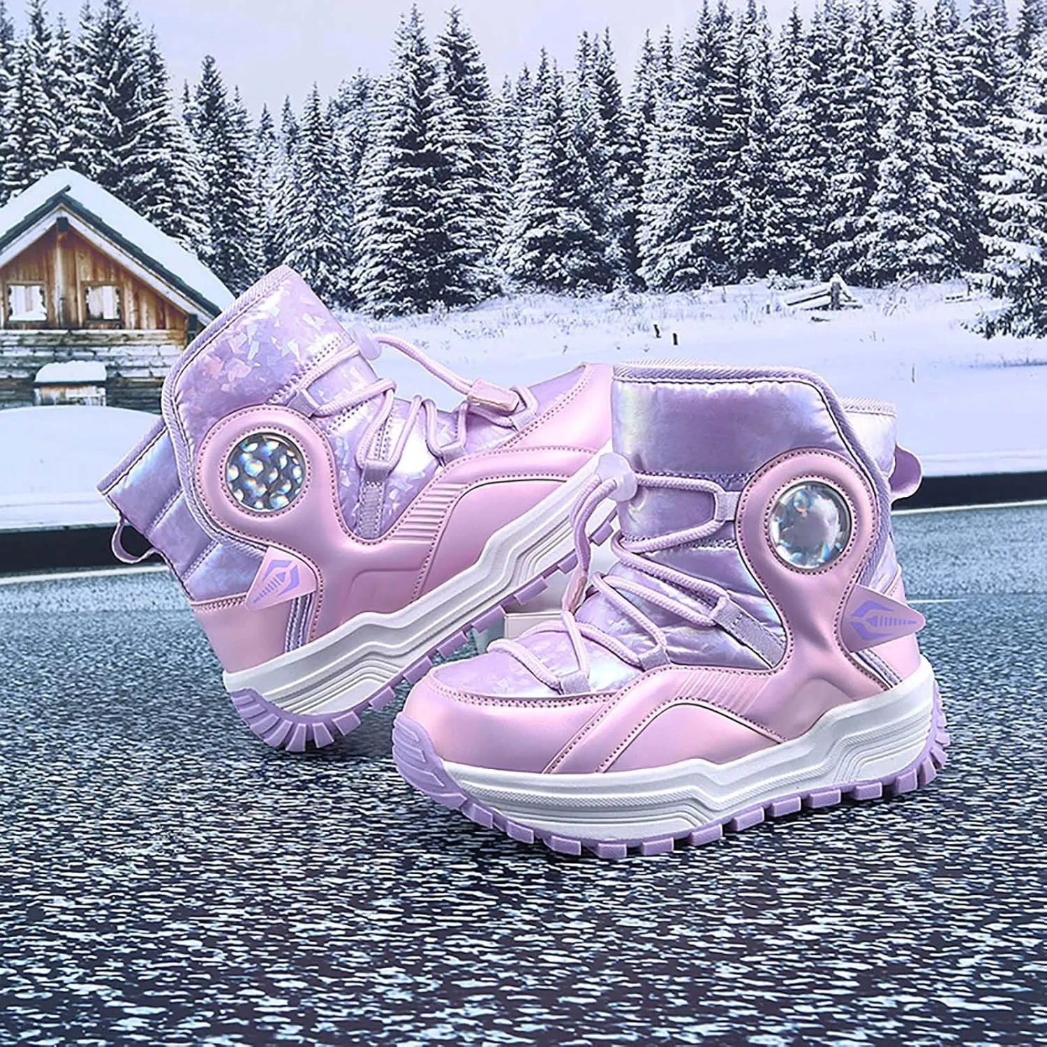 Kids Girls Thickened Warm Snow Boots Insulated Faux Fr Lined Water-esistant Non-Slip Winter Outdoor Hiking Boot