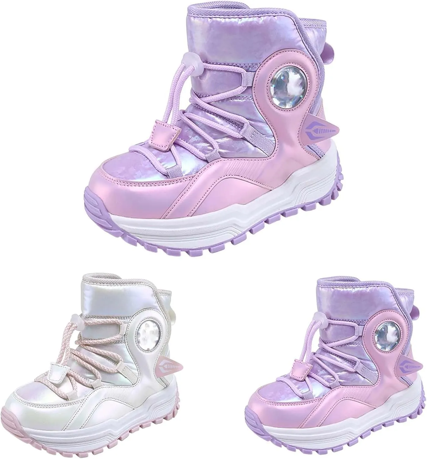 Kids Girls Thickened Warm Snow Boots Insulated Faux Fr Lined Water-esistant Non-Slip Winter Outdoor Hiking Boot