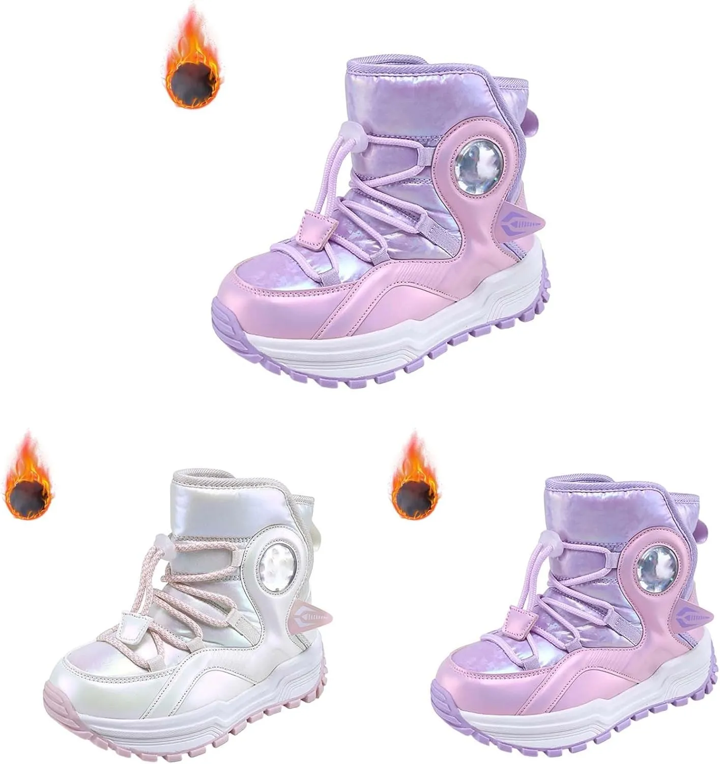 Kids Girls Thickened Warm Snow Boots Insulated Faux Fr Lined Water-esistant Non-Slip Winter Outdoor Hiking Boot
